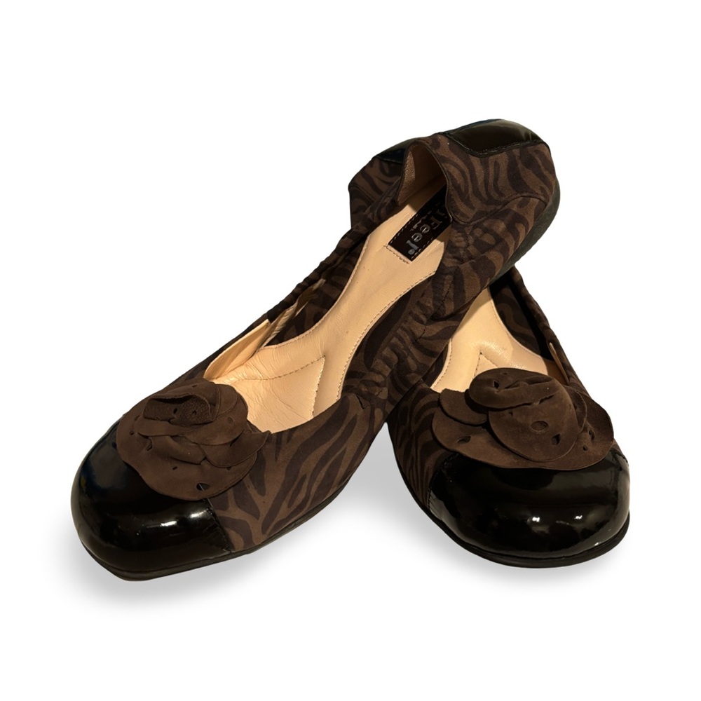 BeautiFeel Zebra Pattern Flats with Black Floral Accent